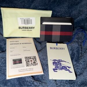 NWT Burberry Black and Dark Red Plaid Card Holder